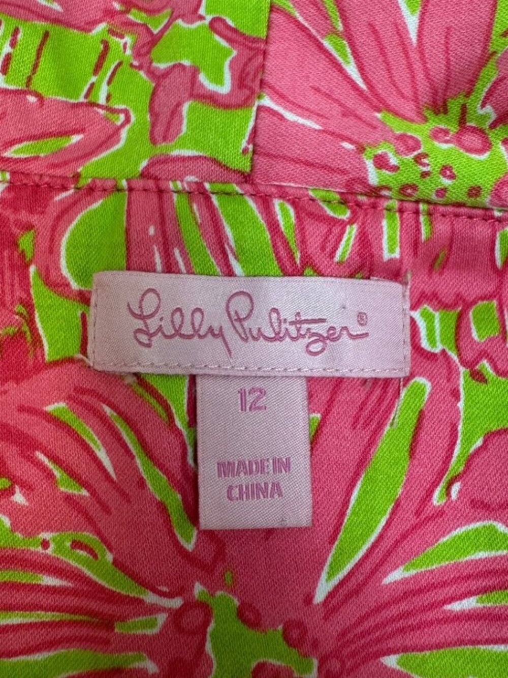 Lilly Pulitzer Midi Pink Green Floral Cotton Lined Shift Dress Size 12 - Picture 4 of 16